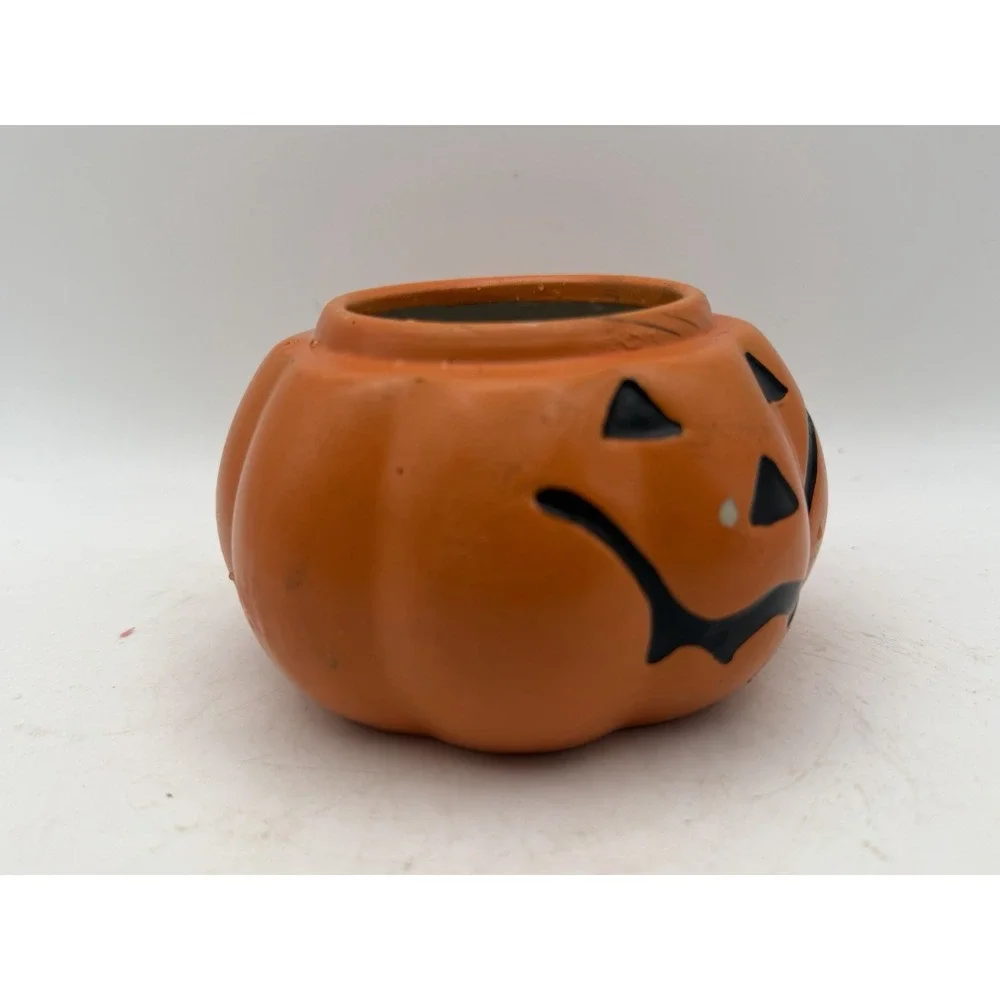 Halloween Jack O Lantern Pumpkin Ceramic Candle Holder Orange Black Decor